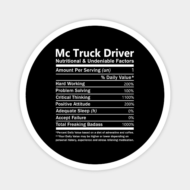 Mc Truck Driver T Shirt - Nutritional and Undeniable Factors Gift Item Tee Magnet by Ryalgi